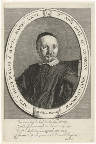 Portret van Antonius Schellingwou by Jan Matham, print, 1628-1648