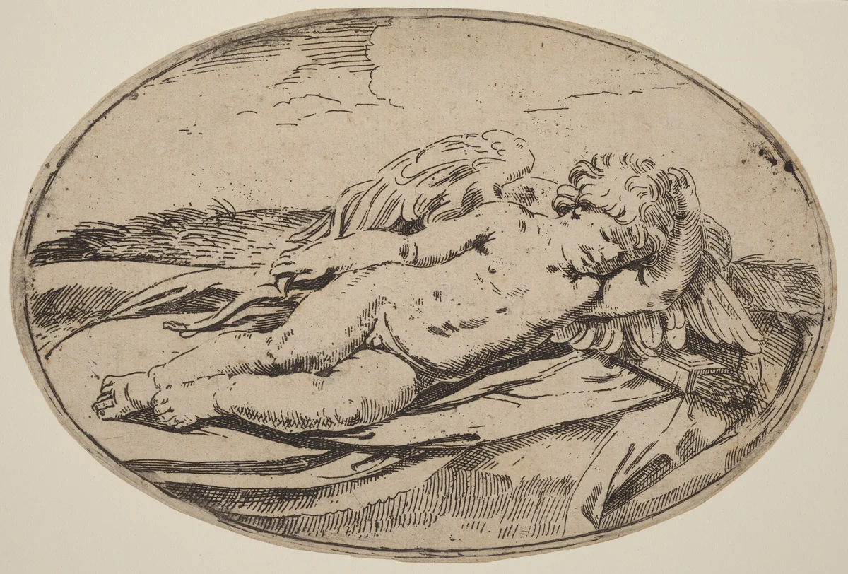 Sleeping Cupid by Lorenzo Loli; Guido Reni, print, 1612-1690