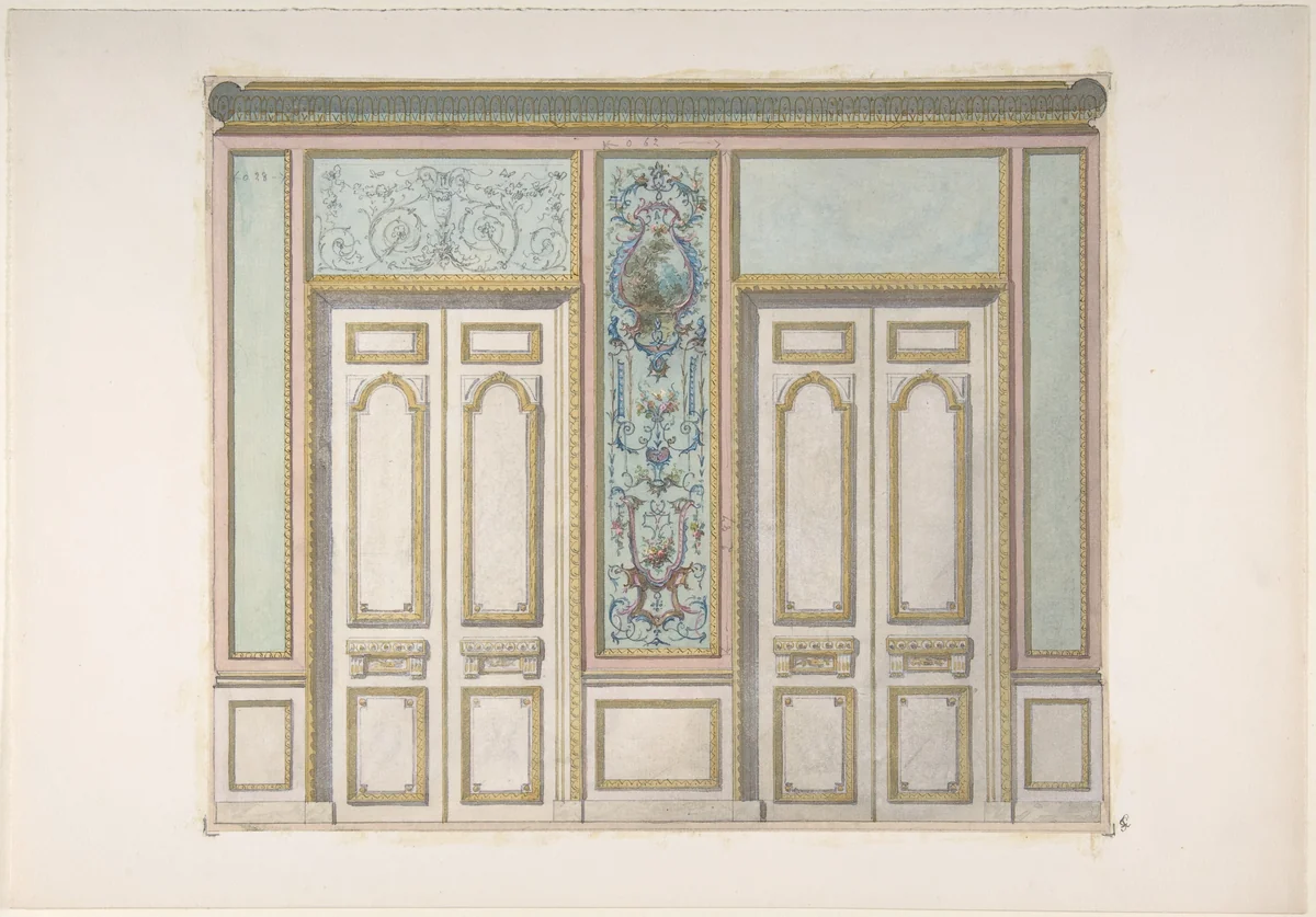 Design for a Pair of Doors Joined by an Ornamental Panel by Jules-Edmond-Charles Lachaise, drawing, 1850-1900
