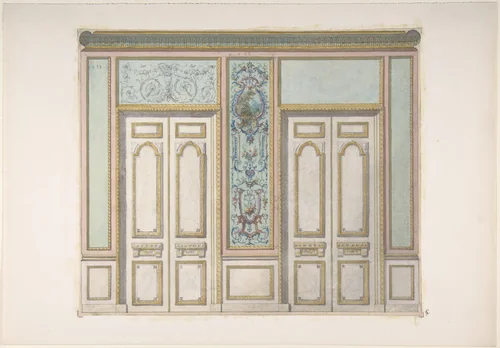 Design for a Pair of Doors Joined by an Ornamental Panel by Jules-Edmond-Charles Lachaise, drawing, 1850-1900