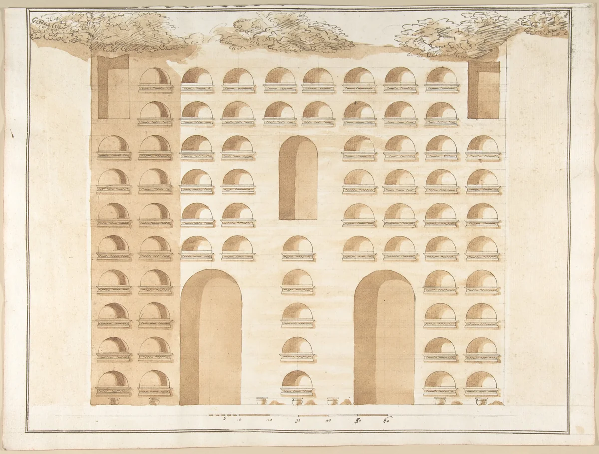 Elevation of a Columbarium by Pietro Paolo Coccetti, drawing, 1710-1727
