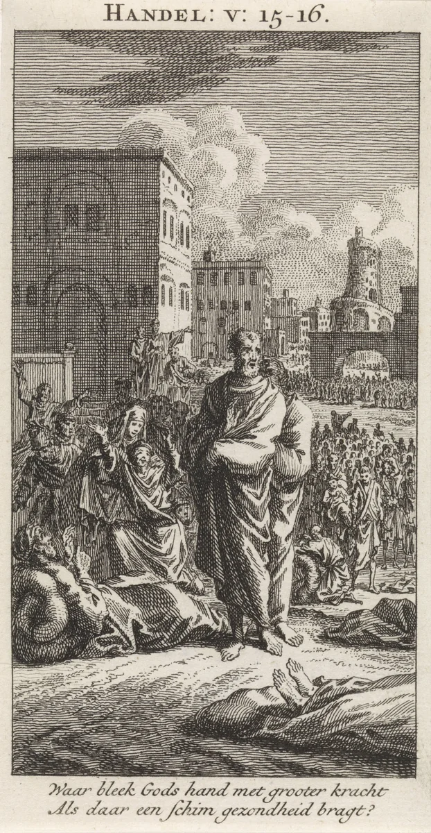 Petrus en Johannes tussen de zieken by anonymous, print, 1712