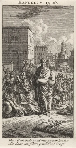 Petrus en Johannes tussen de zieken by anonymous, print, 1712