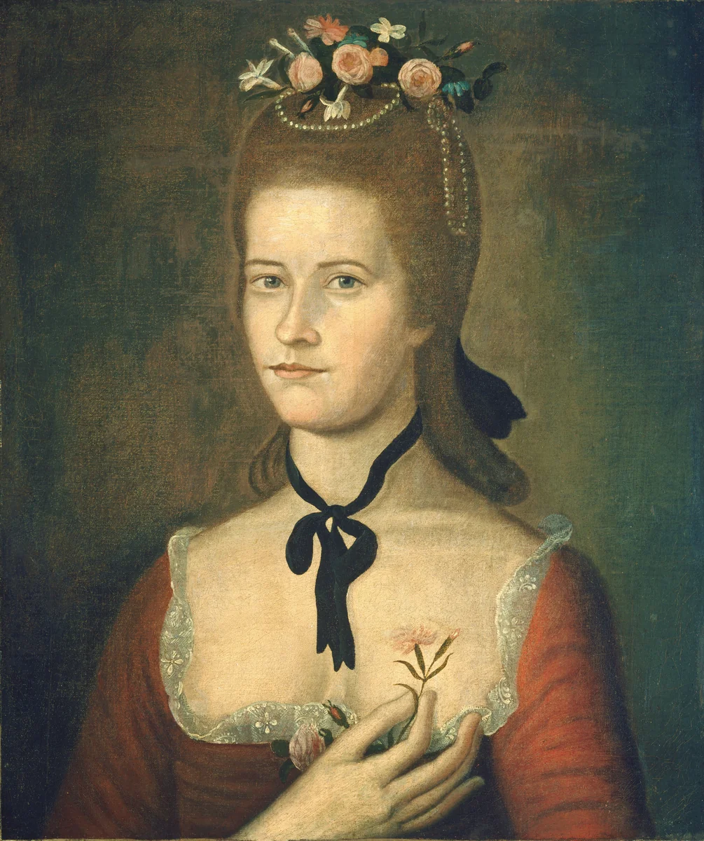Portrait of a Lady in Red by The Sherman Limner, painting, 1785-1790