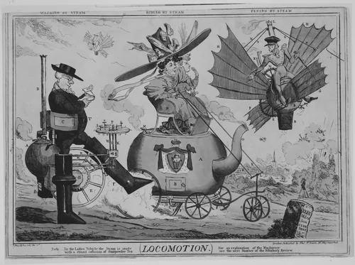 Locomotion: Walking by Steam, Riding by Steam, Flying by Steam by Robert Seymour, print, 1825-1835