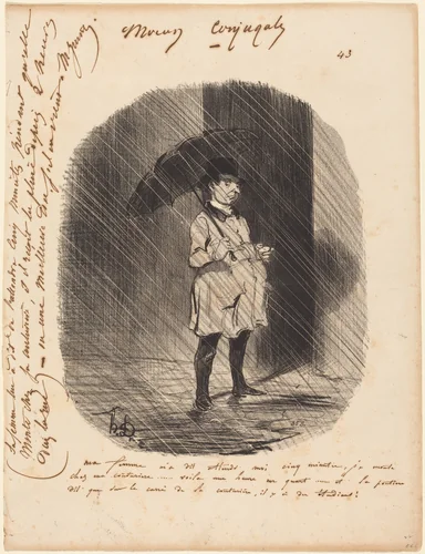 Ma femme m'a dit: attends moi cinq minutes... by Honoré Daumier, print, 1842