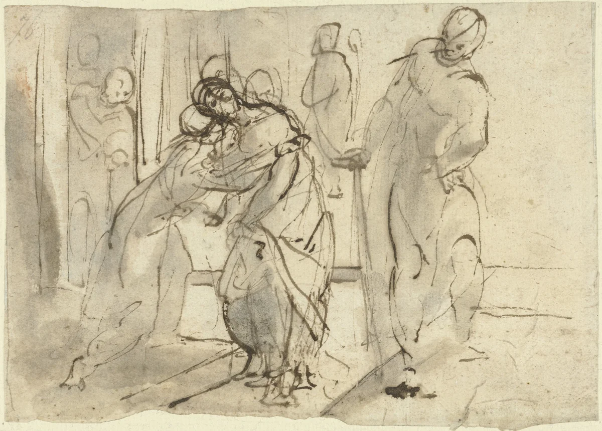 Ontmoeting van Maria en Elisabeth by Federico Barocci, drawing, 1580-1590