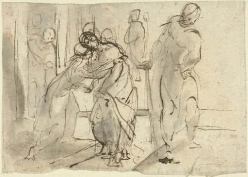 Ontmoeting van Maria en Elisabeth by Federico Barocci, drawing, 1580-1590