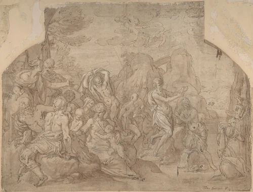 Baptism of Christ by Maerten de Vos, drawing, 1550-1603