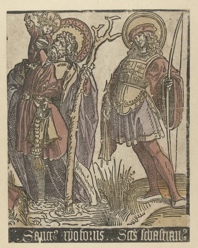 De heiligen Christoffel en Sebastiaan by Jacob Cornelisz van Oostsanen, print, 1509-1513