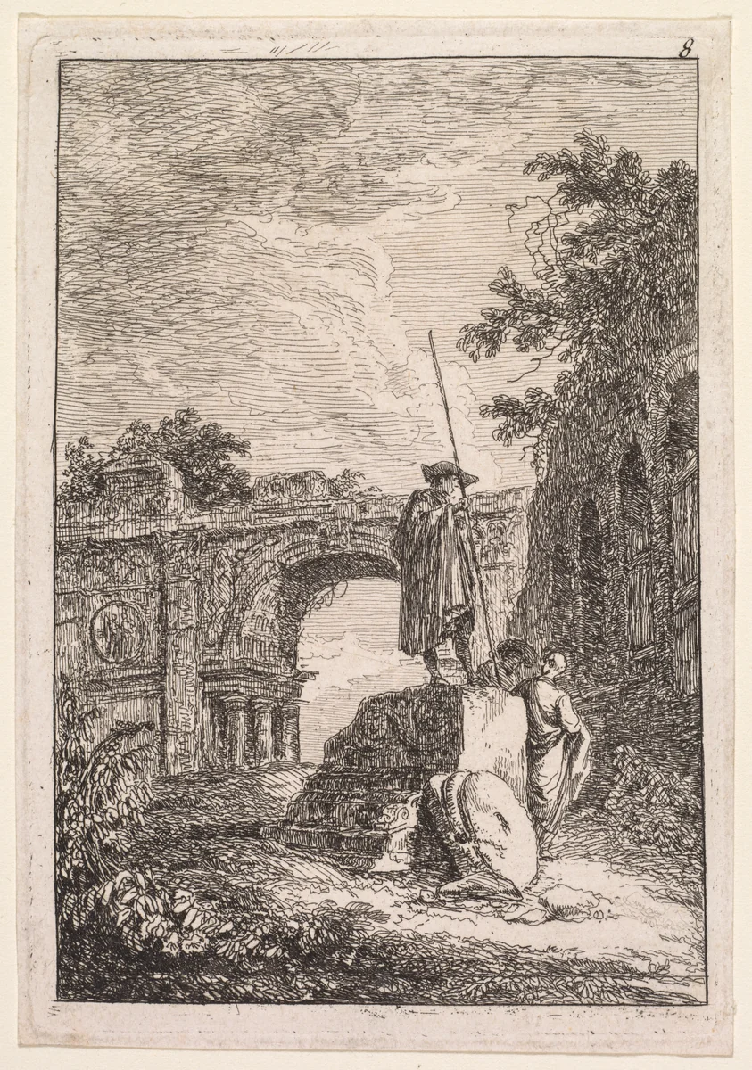 Les Soirées de Rome: L'Arc de triomphe by Hubert Robert, print, 1763-1764