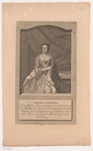 Portret van Gisela Agnes von Rath by Johann Christian Gottfried Fritzsch, print, 1730-1802