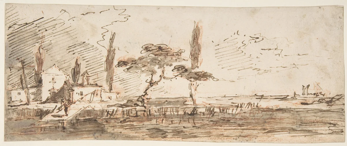 The Island of Anconetta (recto); Two Feet Wearing Pointed Shoes (verso) by Francesco Guardi, drawing, 1712-1793
