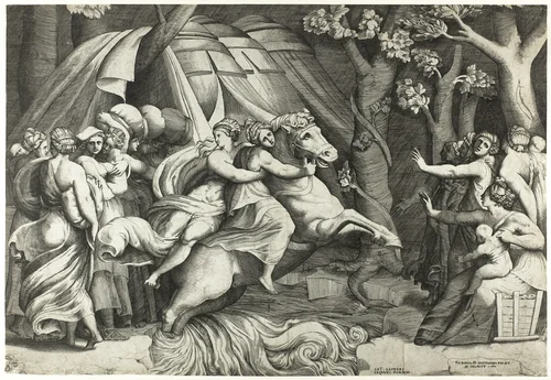 Cloelia Crossing the Tiber by Giulio Bonasone, print, 1540