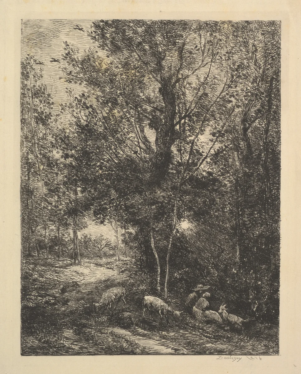 Shepherd and Shepherdess by Charles-François Daubigny, print, 1874