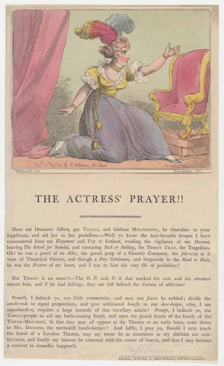 The Actress' Prayer!! by Thomas Rowlandson, print, 1801