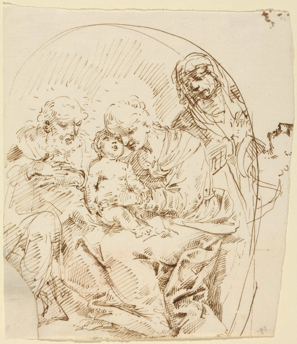 Holy Family with Saint Anne and Female Head in Profile by Donato Creti, drawing, 1671-1749