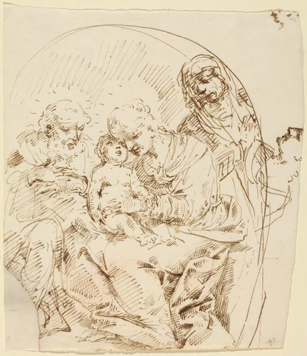 Holy Family with Saint Anne and Female Head in Profile by Donato Creti, drawing, 1671-1749