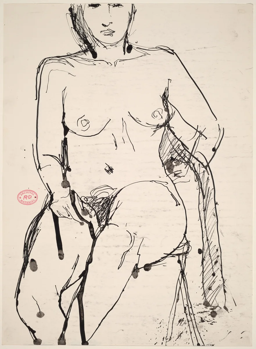 Untitled [seated nude with her left arm swung behind] by Richard Diebenkorn, drawing, 1955-1967