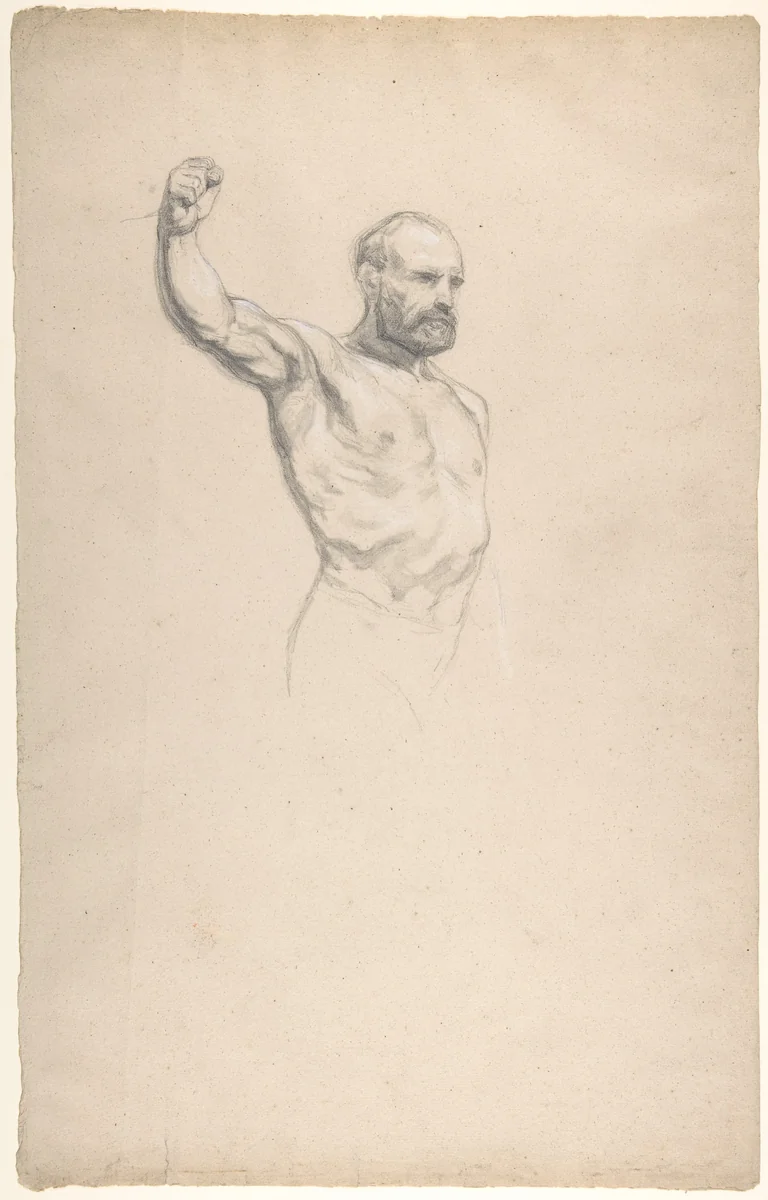 Bearded, bare-chested male figure, study for "The Horse Fair" by Rosa Bonheur, drawing, 1852-1853