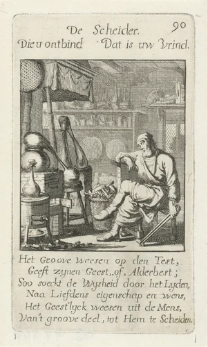 Alchemist by Jan Luyken, print, 1694