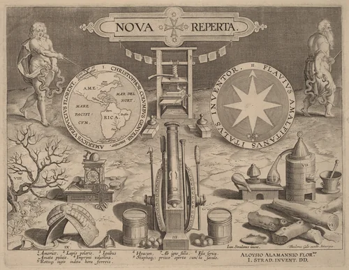Title Page for Nova Reperta (New Discoveries) by Hans Collaert the Younger, print, 1585-1595