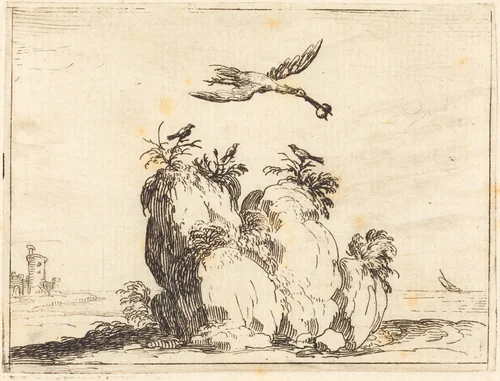 Crane Flying by Jacques Callot, print, 1628