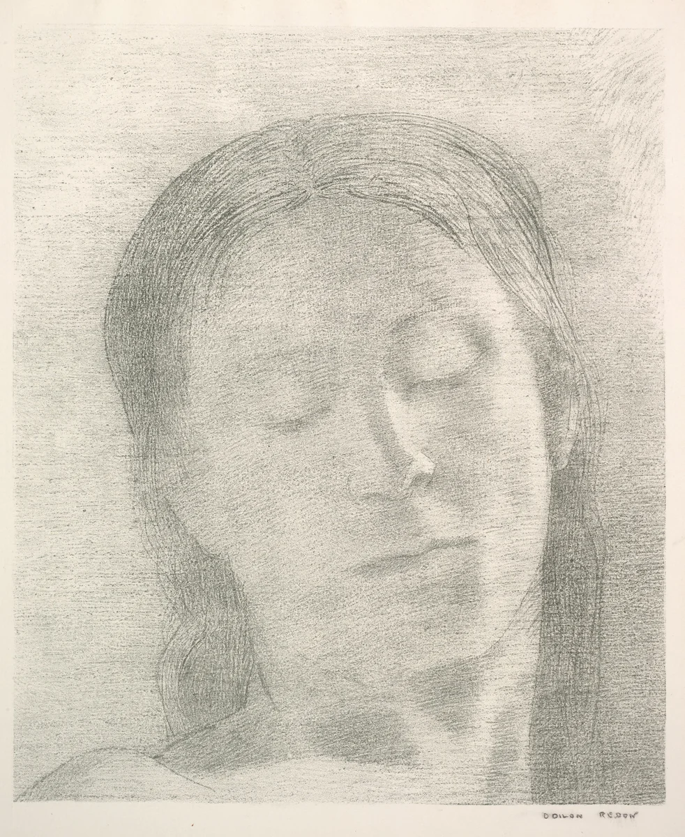 Eyes Closed by Odilon Redon, print, 1890