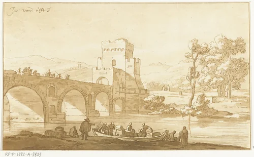 Ponte Molle bij Rome by Cornelis Brouwer, print, 1741-1803