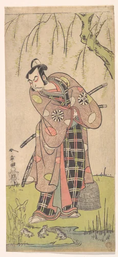 The First Nakamura Nakazo as a Samurai Standing Near a Willow Tree by Katsukawa Shunshô (勝川春章), print, 1768-1769