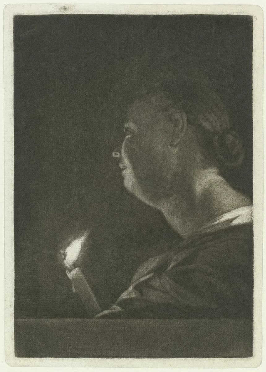 Vrouw met een kaars by Jan Stolker, print, 1734-1785