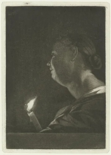 Vrouw met een kaars by Jan Stolker, print, 1734-1785