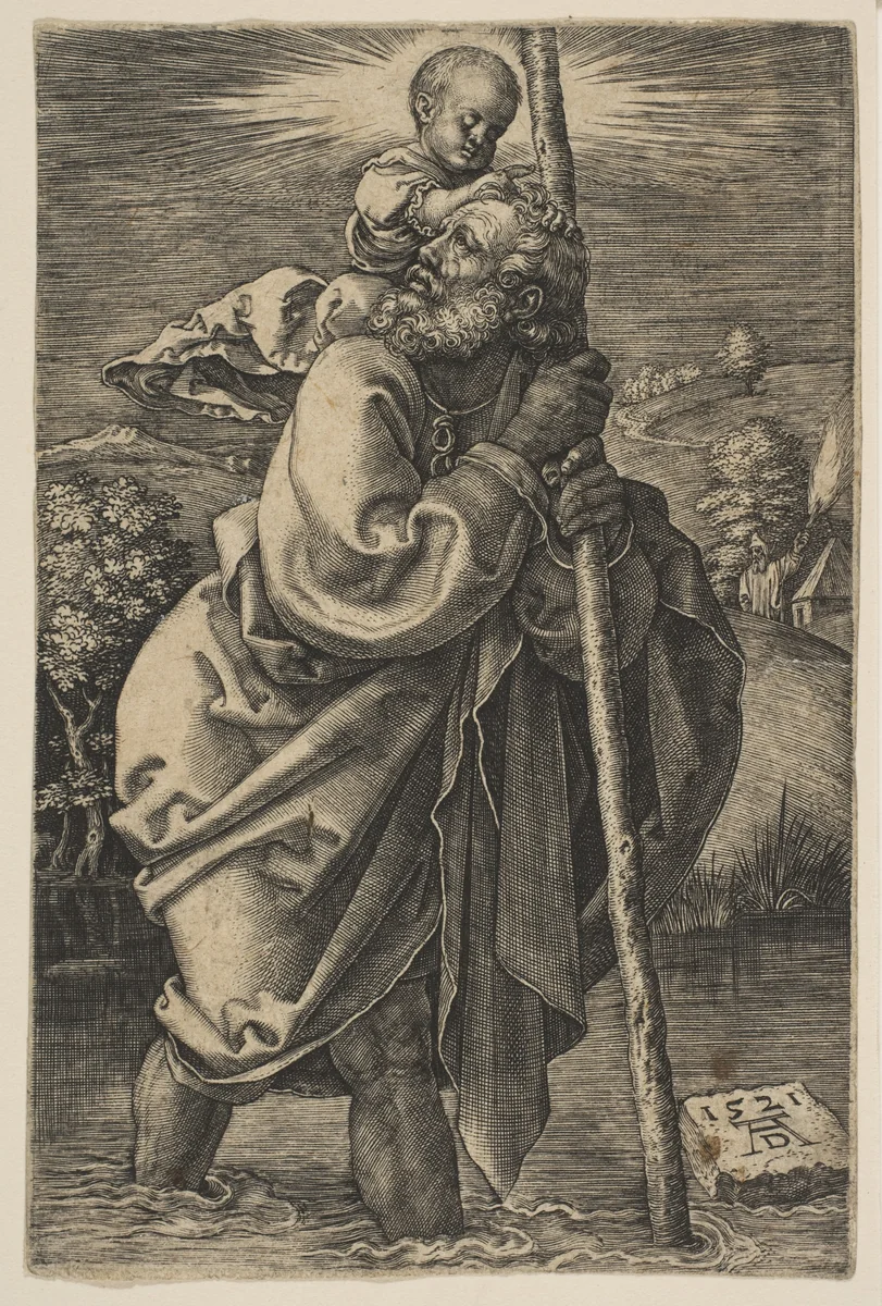 Saint Christopher Facing Left (copy) by Albrecht Dürer, print, 1485-1528