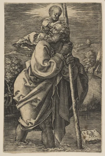 Saint Christopher Facing Left (copy) by Albrecht Dürer, print, 1485-1528