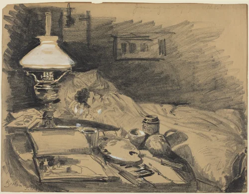 The Artist's Studio by Melchior Lechter, drawing, 1885