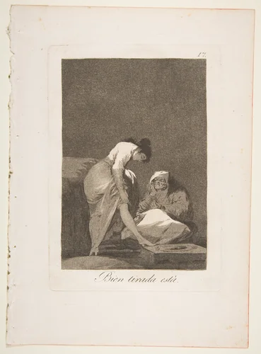 Plate 17 from "Los Caprichos": It is nicely stretched (Bien tirada está) by Goya, print, 1799
