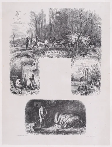 January, from "Album of Rustic Subjects" by Charles Jacque, print, 1859