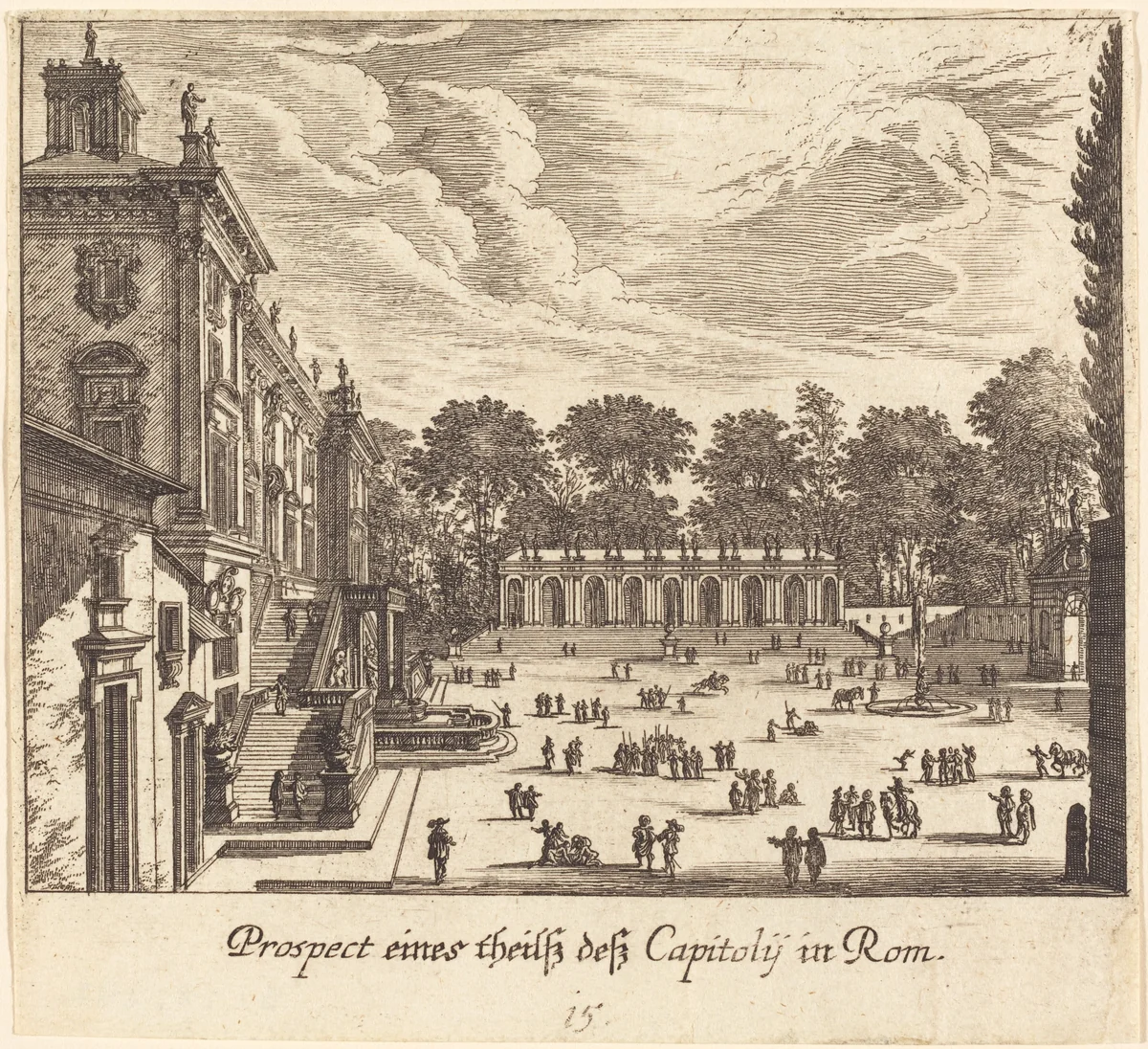 Capitoline, Rome by Melchior Küsel; Johann Wilhelm Baur, print, 1681
