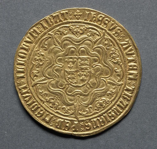 Sovereign: Shield of Arms in Tudor Rose (reverse) by Unknown, metalwork, 1504-1509