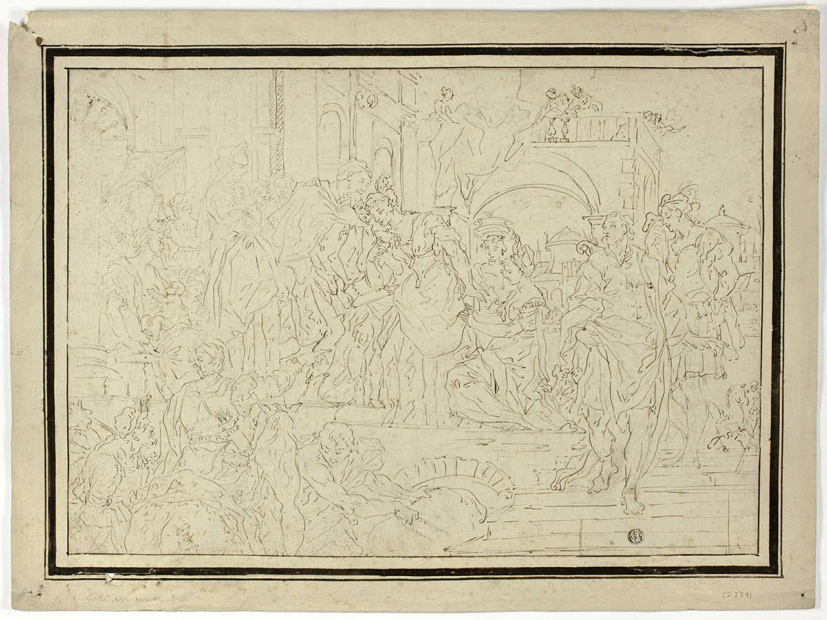 Ruler Receiving Lady by Francesco Solimena, drawing, 1677-1747