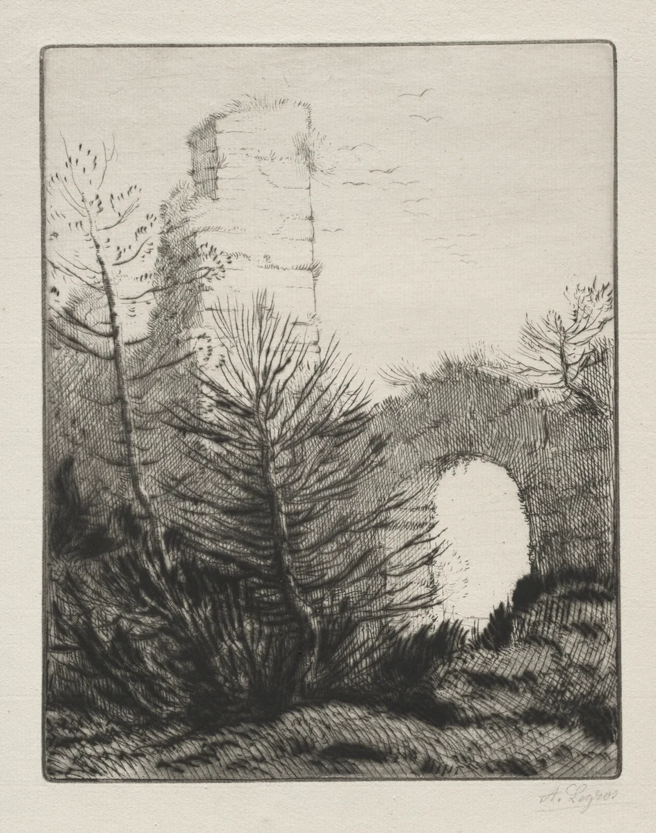 Ruins of a Monastery by Alphonse Legros, print, 1857-1911