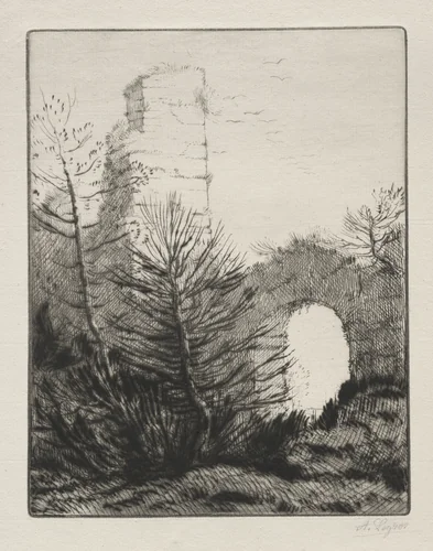 Ruins of a Monastery by Alphonse Legros, print, 1857-1911