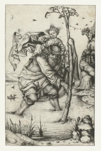 Heilige Christoffel ('grote versie') by Meester van het Amsterdamse Kabinet, print, 1480-1485