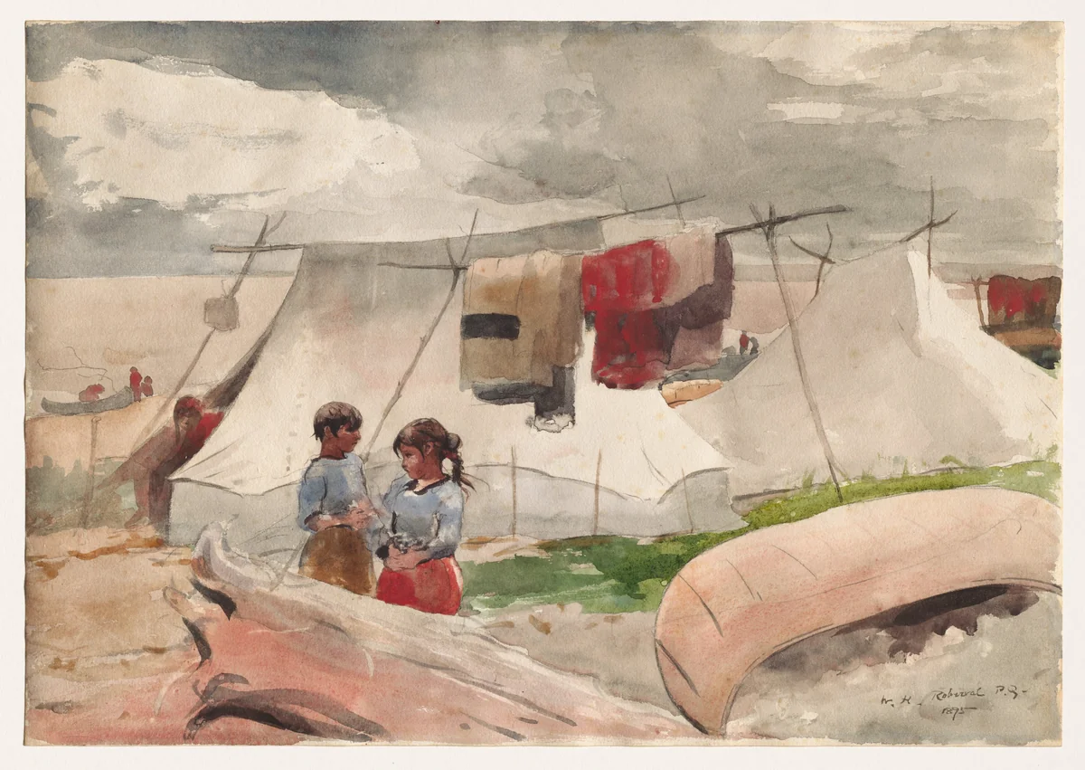 Indian Camp, Roberval, P.Q. by Winslow Homer, drawing, 1895