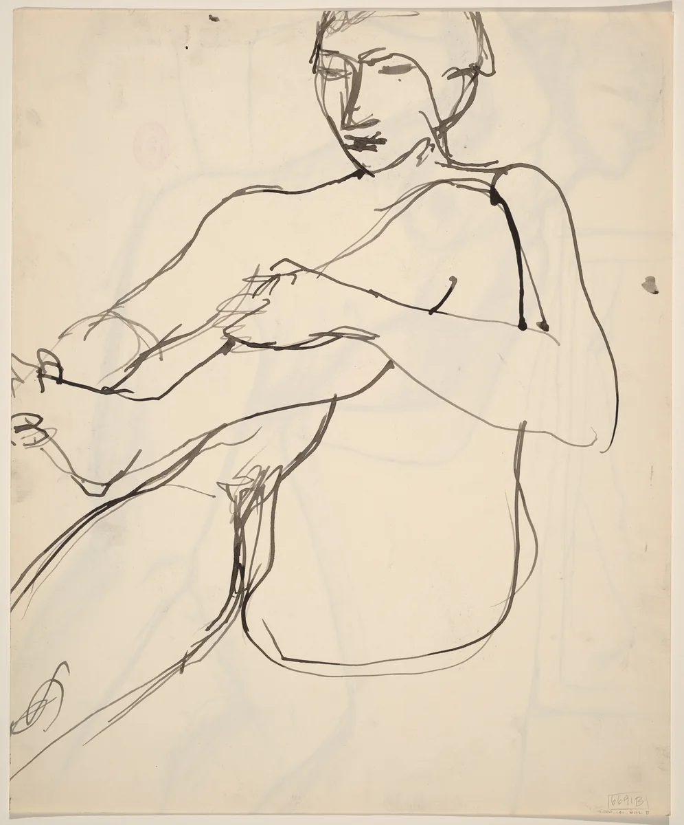Untitled [seated female nude holding her left foot] [verso] by Richard Diebenkorn, drawing, 1955-1967