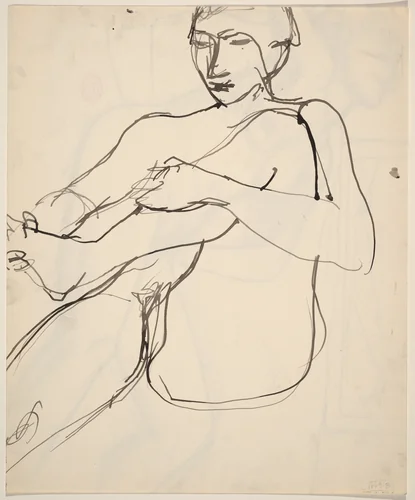 Untitled [seated female nude holding her left foot] [verso] by Richard Diebenkorn, drawing, 1955-1967
