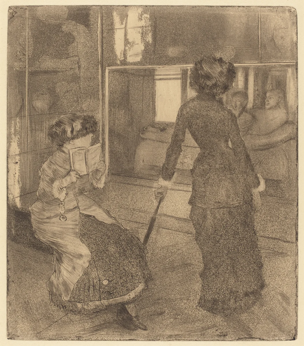 Mary Cassatt at the Louvre: The Etruscan Gallery by Edgar Degas, print, 1879-1880