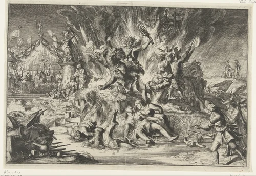Oorlog en tirannie teisteren Nederland by Romeyn de Hooghe, print, 1674