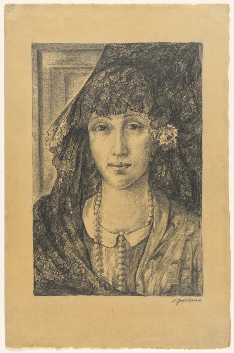 Portrait by Natalia Goncharova, drawing, 1920