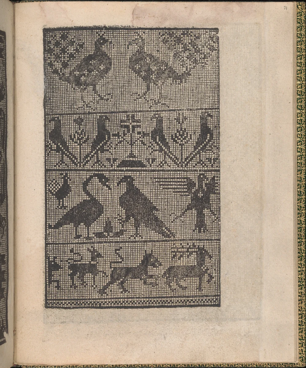 Ornamento delle belle & virtuose donne, page 21 (recto) by Matteo Pagano, book, 1554
